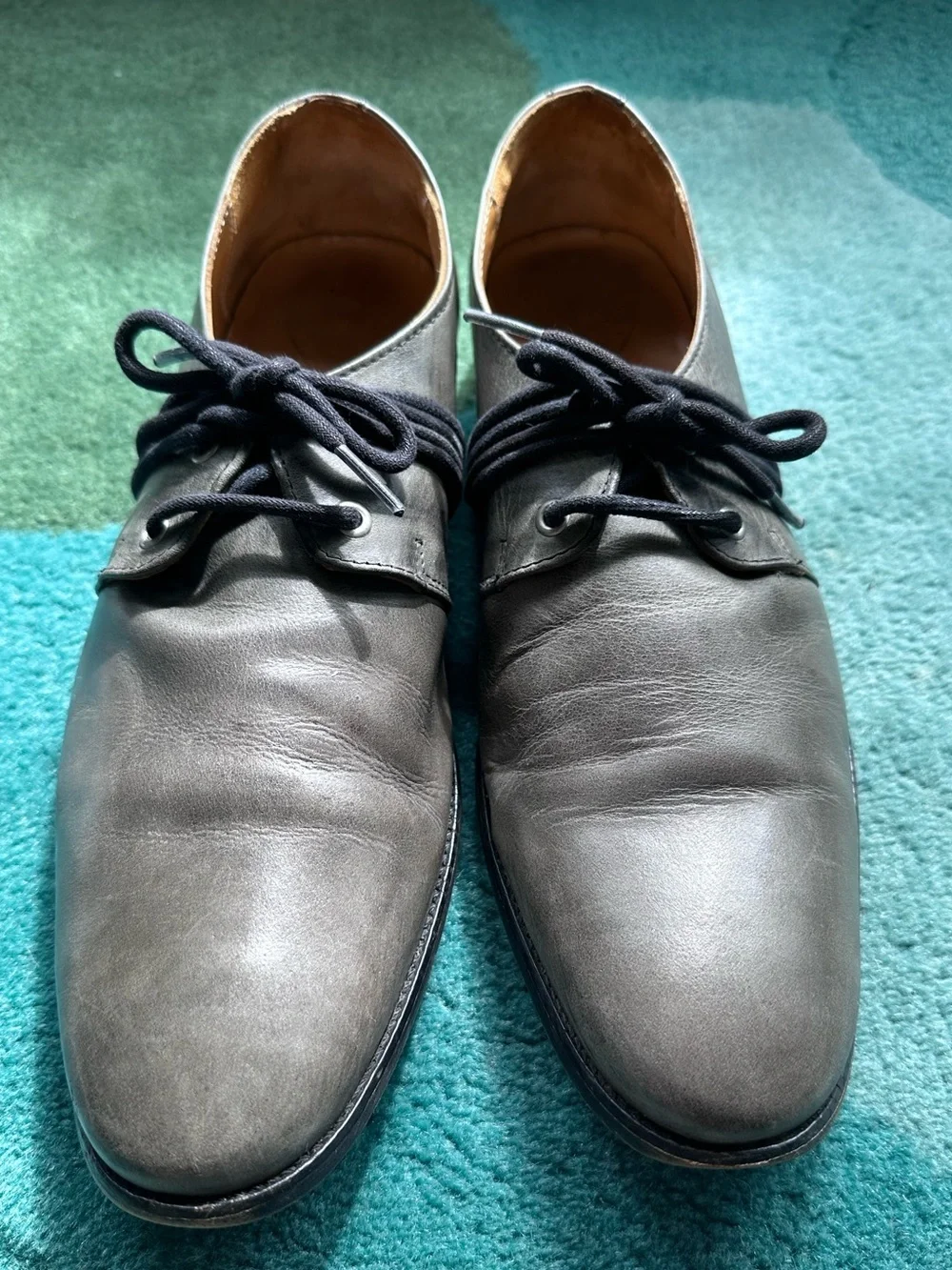 Fluevog Headliners Gable grey distressed wraparound derby shoe -M8 (fits 7.5/7)